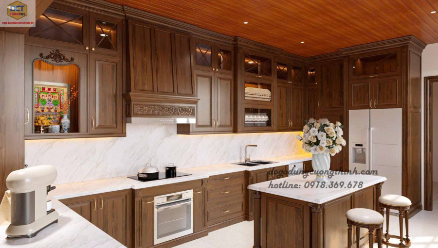 Tủ bếp hiện đại gỗ óc chó cao cấp TB56